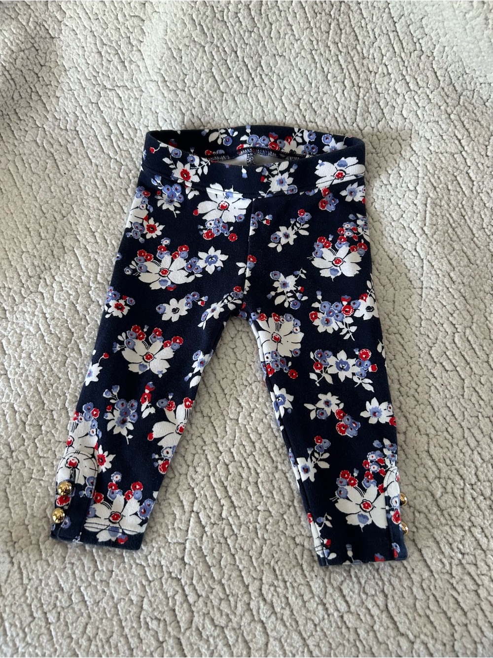 Janie and Jack Navy Floral Button-Hem Leggings